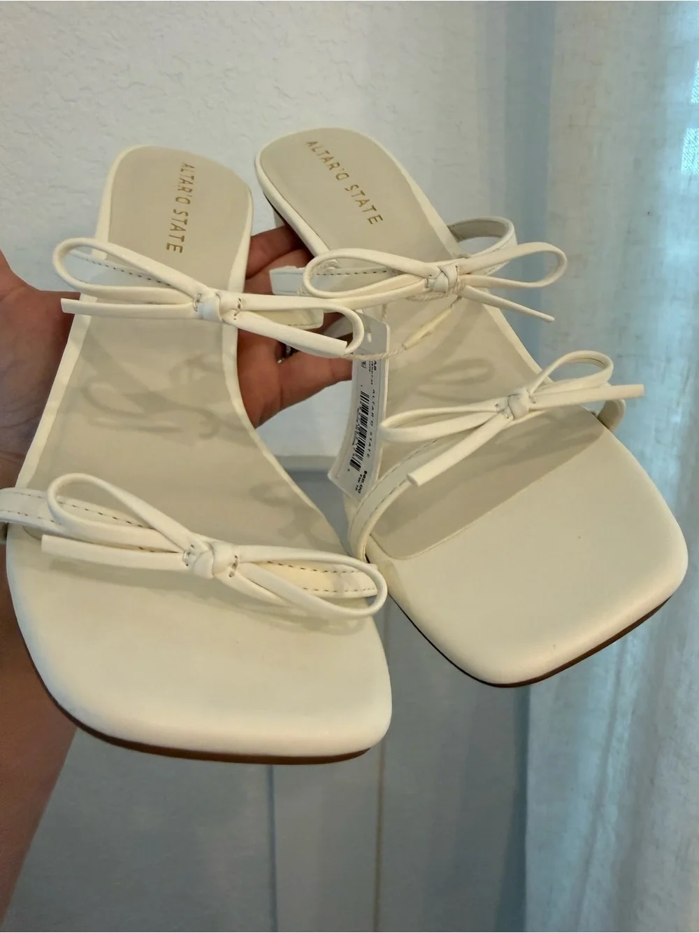 Altar'd State White Bow-Strap Square Toe Block Heels
